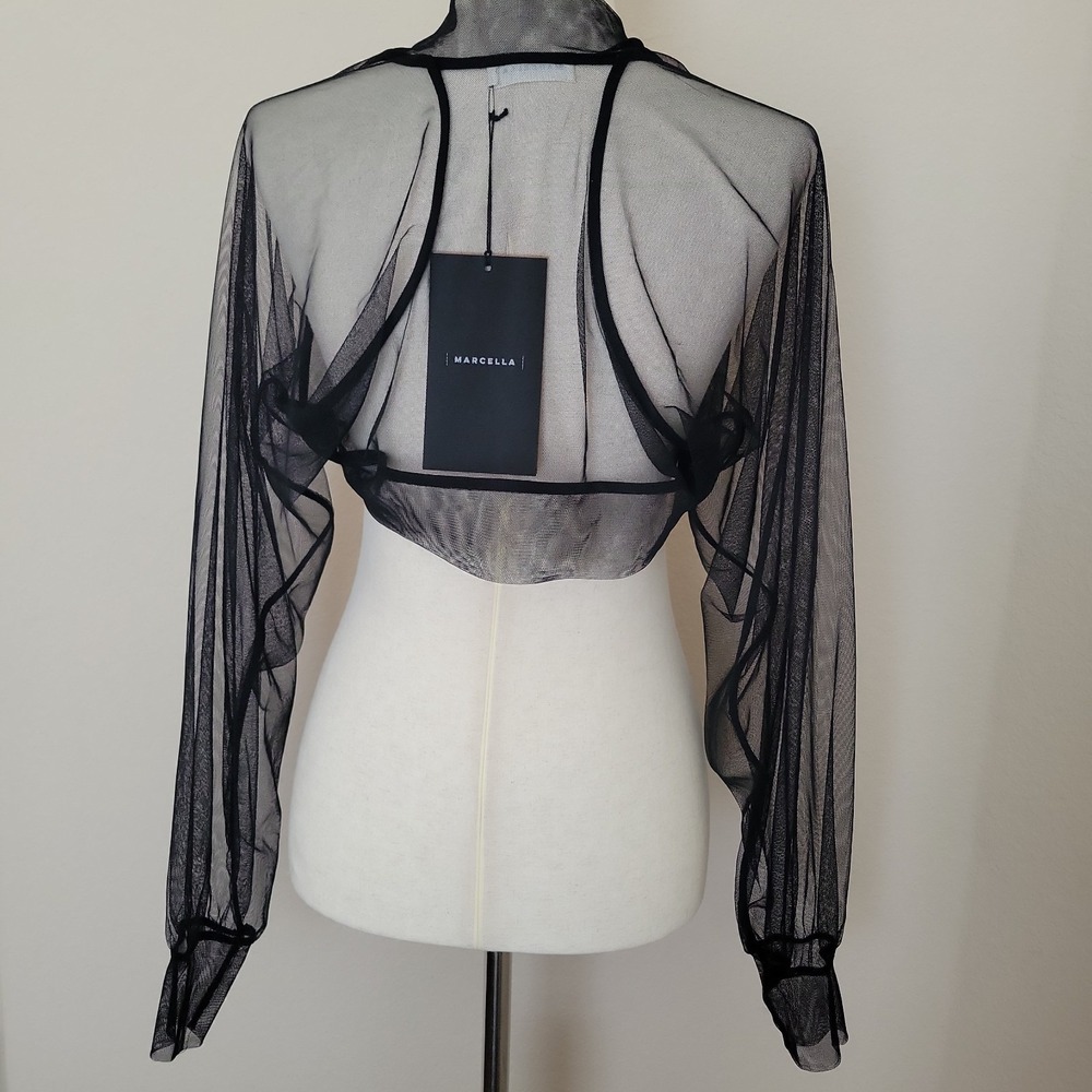 Marcella Olympia Black Sheer Bolero Top Size S Mesh Net Sleeve Shrug NEW Gotth
